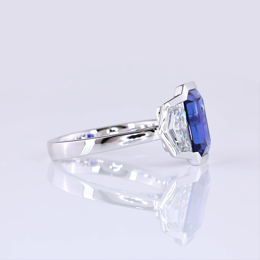 Lab-Grown 6.27 Carat Emerald Blue-VS1 Diamond 14K White Gold 3 Stones Ring