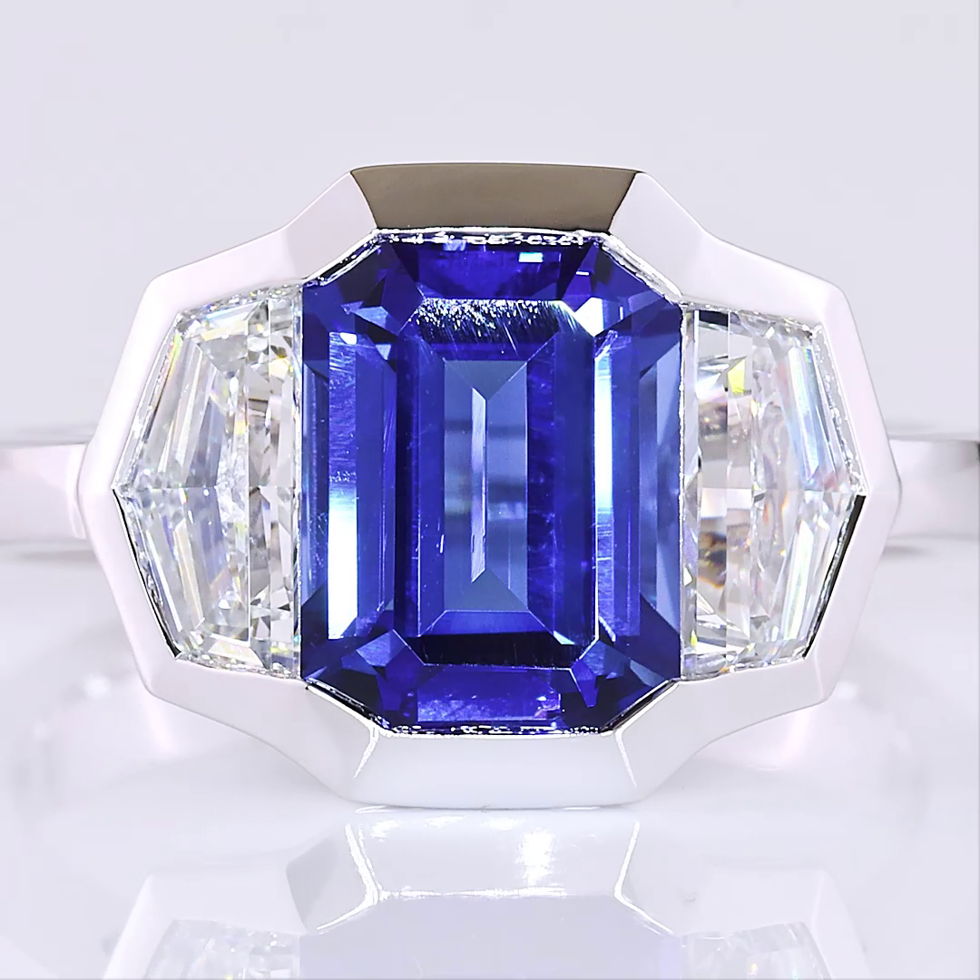 Lab-Grown 1.11 Carat Emerald Blue-VS2 Diamond 14K White Gold Three Stones Ring