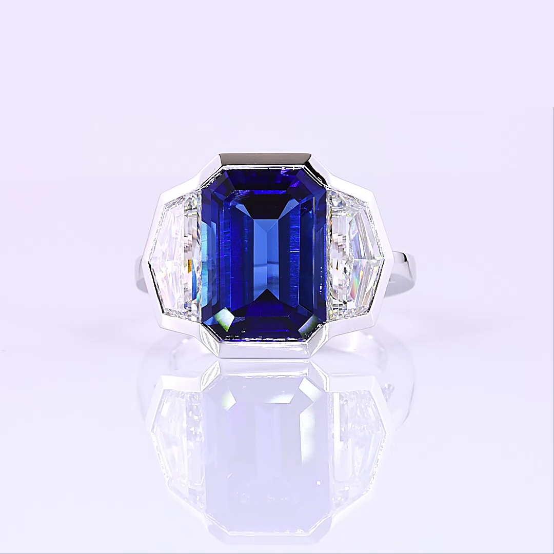 Lab-Grown 2.78 Carat Emerald Blue-VS2 Diamond 14K White Gold 3 Stones Ring