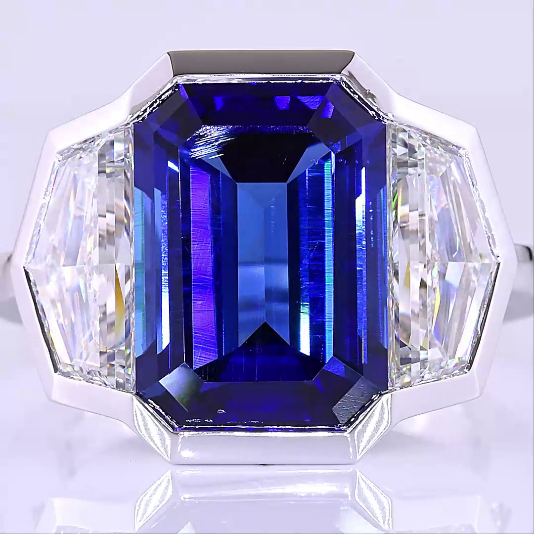 Lab-Grown 2.78 Carat Emerald Blue-VS2 Diamond 14K White Gold 3 Stones Ring
