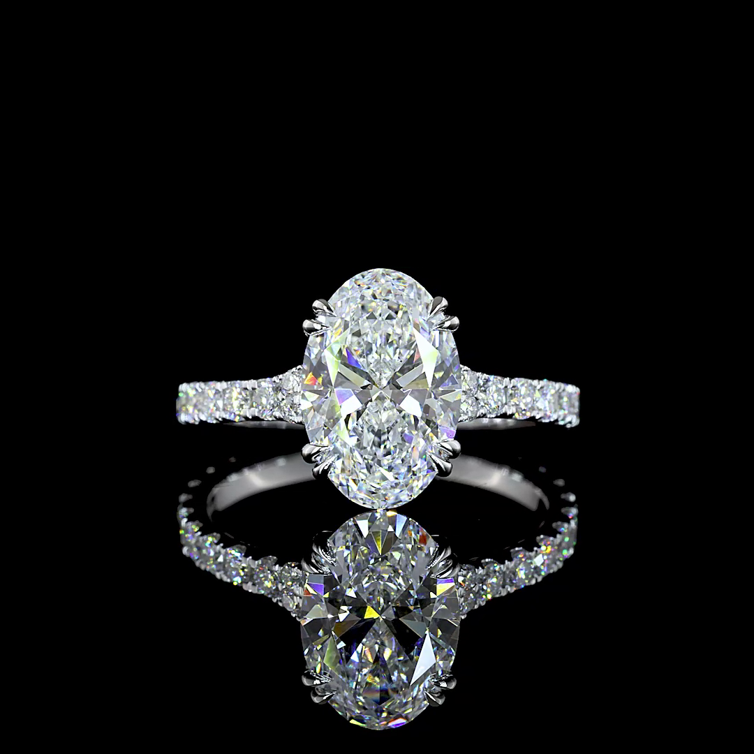 Lab-Grown 3.11 Carat Oval E-F-VS1 Diamond 14K WG Solitaire Diamond Shank Ring