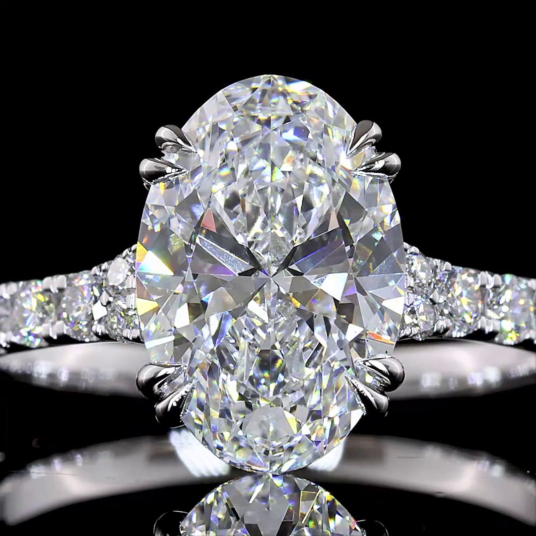 Lab-Grown 3.11 Carat Oval E-F-VS1 Diamond 14K WG Solitaire Diamond Shank Ring