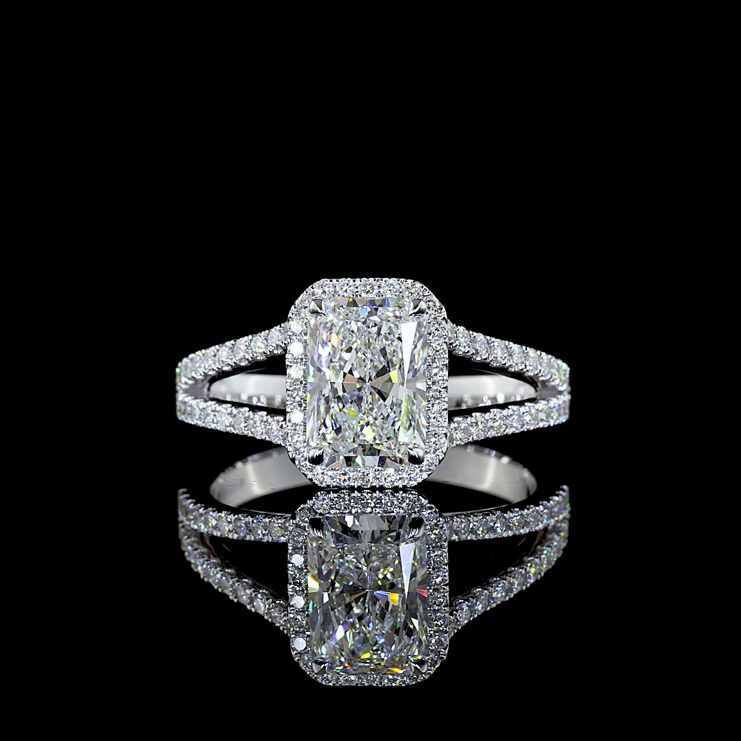 Lab-Grown 2.13 Carat Radiant D-VVS2 Diamond 14K White Gold Split Shank Ring