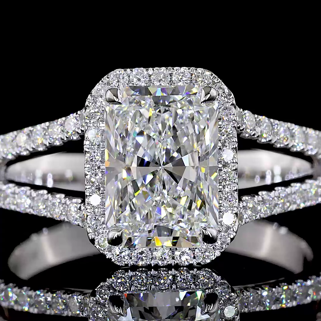 Lab-Grown 2.13 Carat Radiant D-VVS2 Diamond 14K White Gold Split Shank Ring