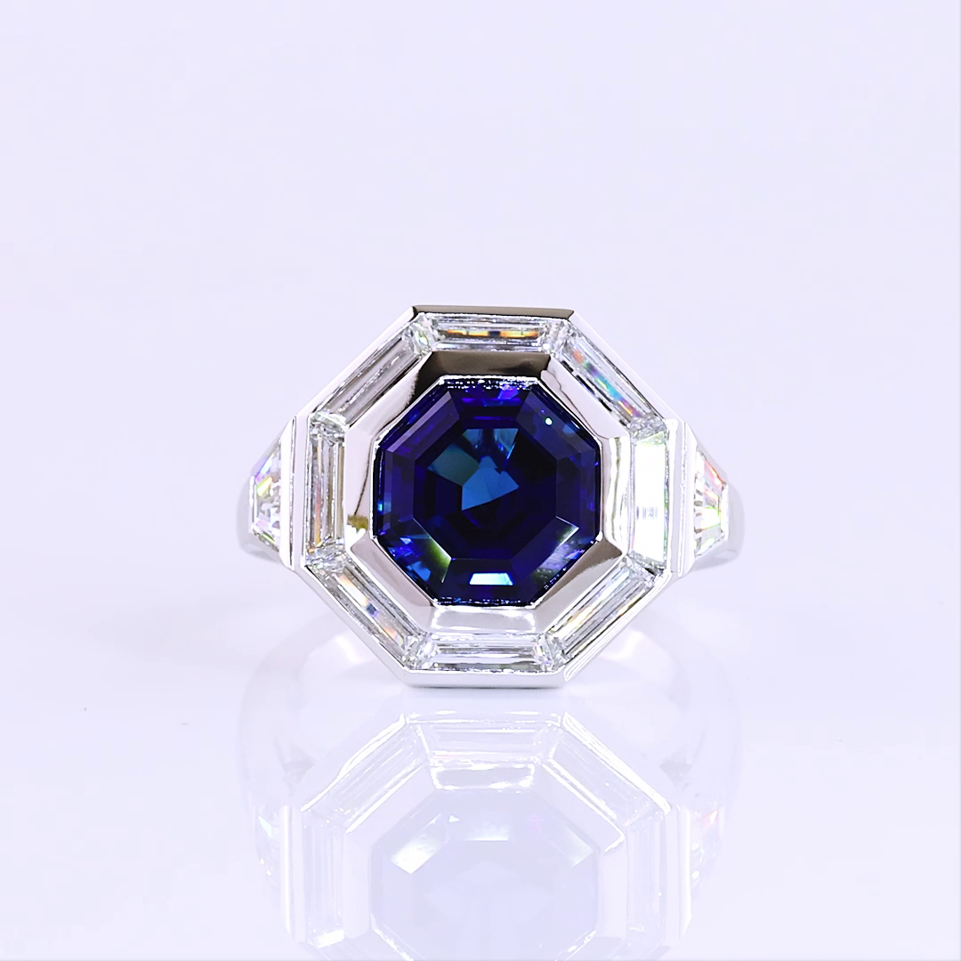 Lab-Grown 1.84 Carat Octagon Blue-VS2 Diamond 14K White Gold Halo Ring