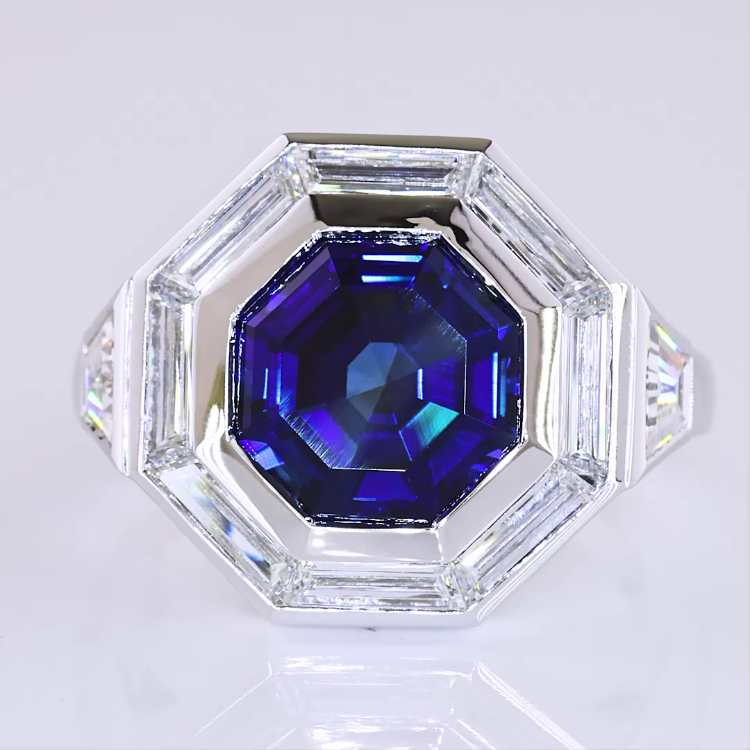 Lab-Grown 1.84 Carat Octagon Blue-VS2 Diamond 14K White Gold Halo Ring