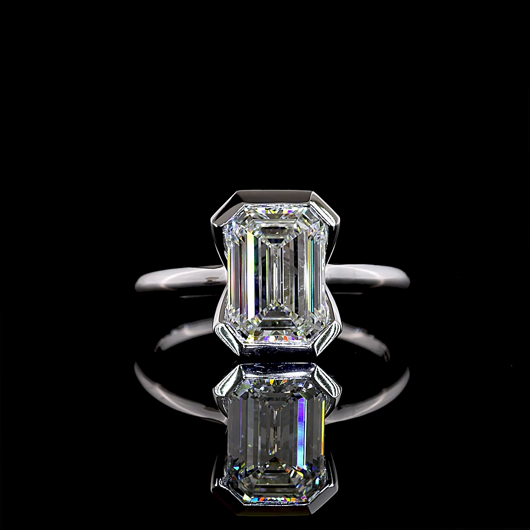 Lab-Grown 2.66 Carat Emerald F-VVS1 Diamond 14K White Gold Solitaire Ring