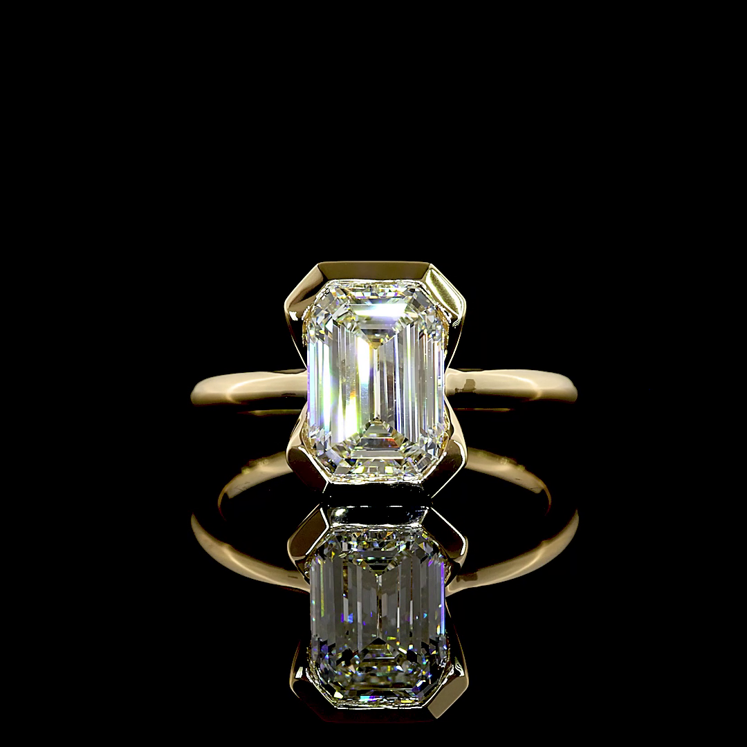 Lab-Grown 2.7 Carat Emerald E-F-VVS2 Diamond 14K Yellow Gold Solitaire Ring