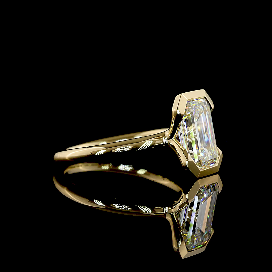Lab-Grown 2.7 Carat Emerald E-F-VVS2 Diamond 14K Yellow Gold Solitaire Ring