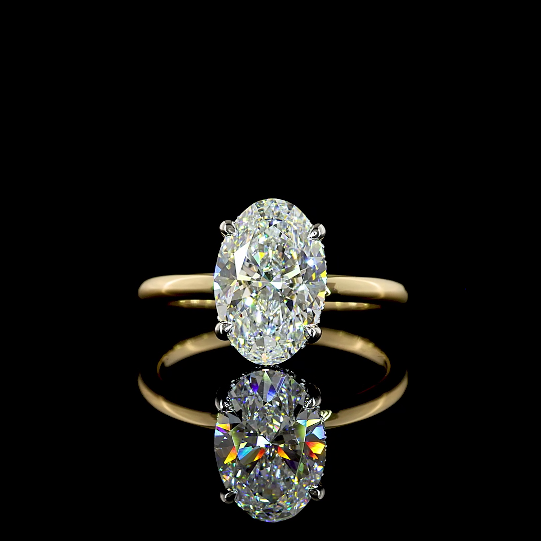 Lab-Grown 2.71 Carat Oval D-VVS2 Diamond 14K YG - Platinum Hidden Halo Ring