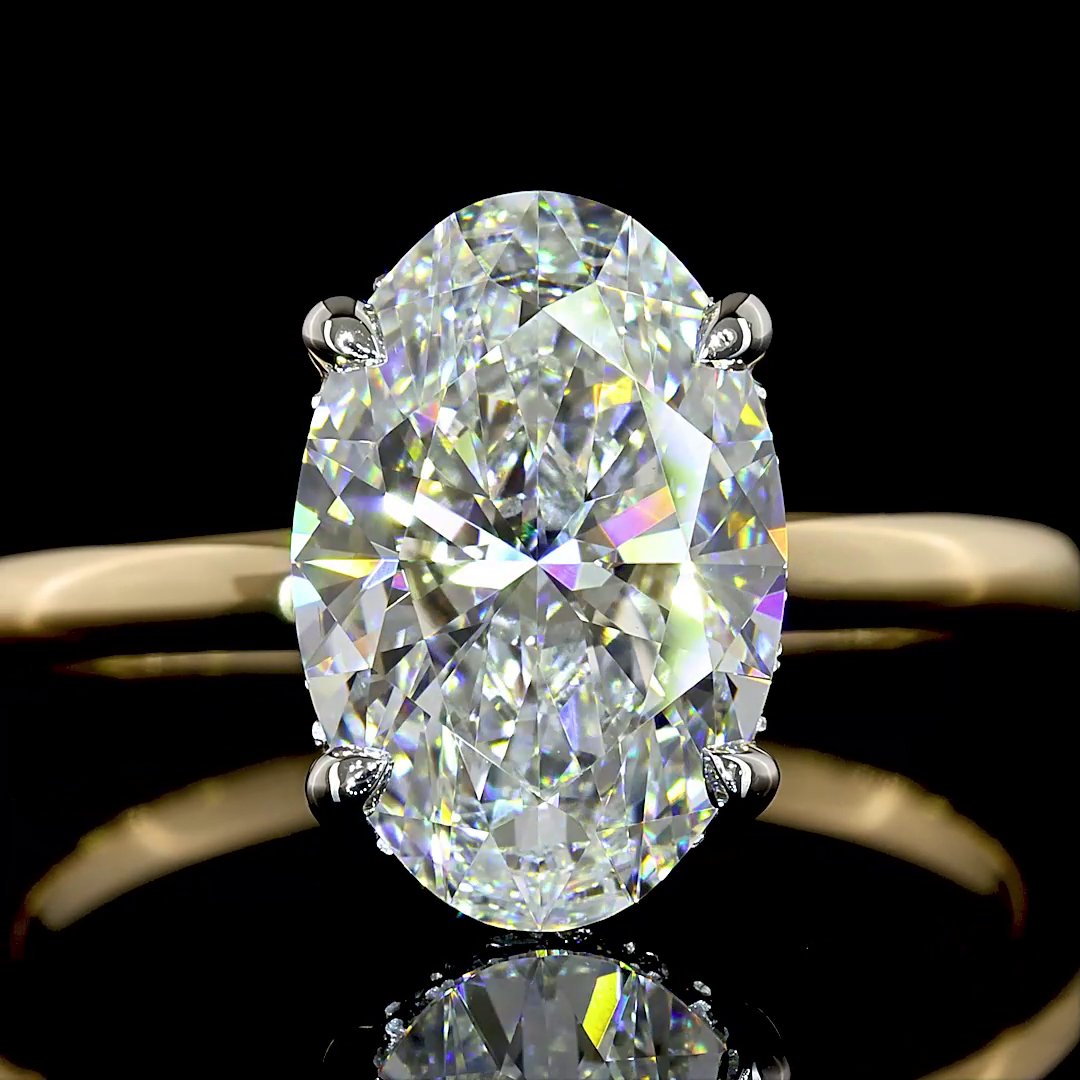 Lab-Grown 2.71 Carat Oval D-VVS2 Diamond 14K YG - Platinum Hidden Halo Ring
