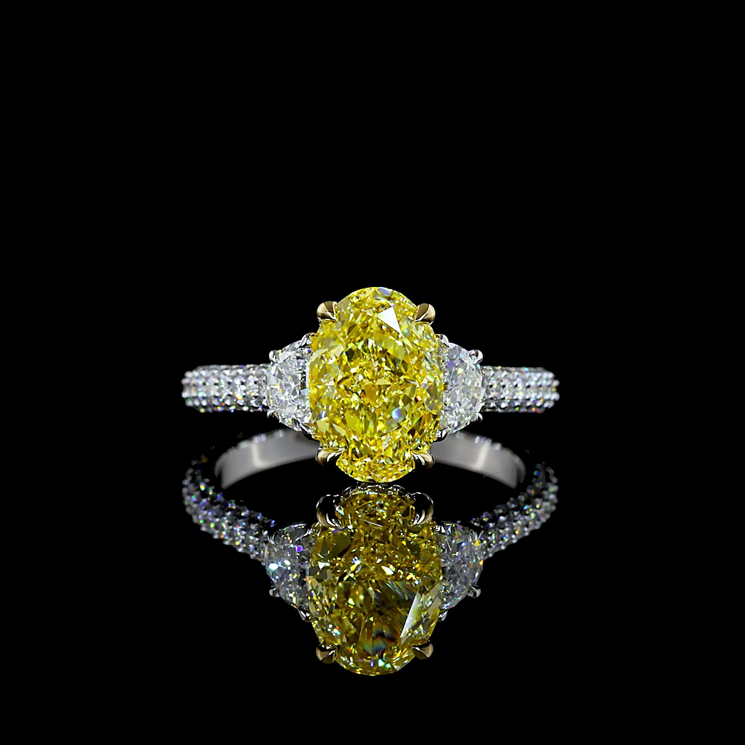 Lab-Grown 3.63 Carat Oval Fancy Intense Yellow Diamond 14K Hidden Halo Ring