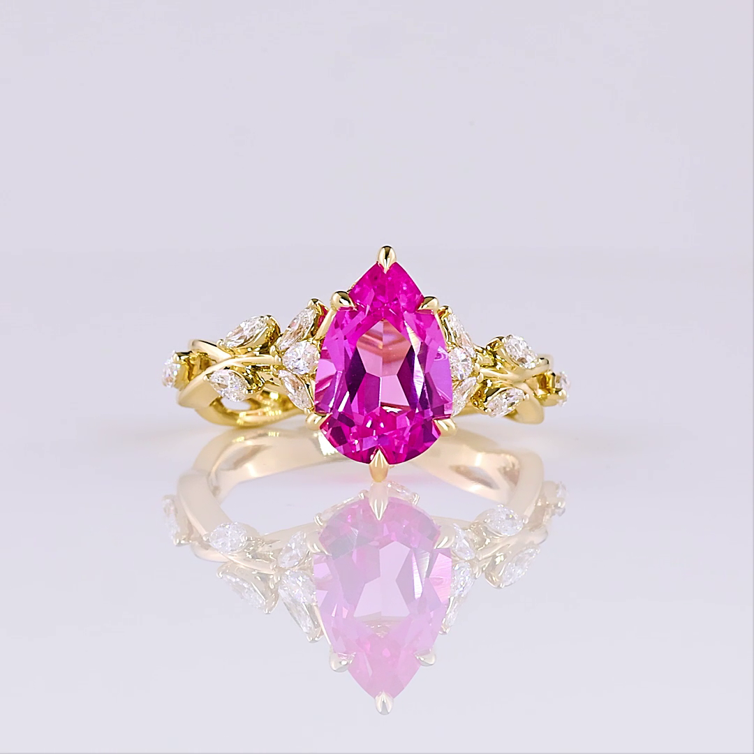 Lab-Grown 0.58 Carat Pear Fancy Vivid-VS2 Diamond 14K Yellow Gold Special Ring