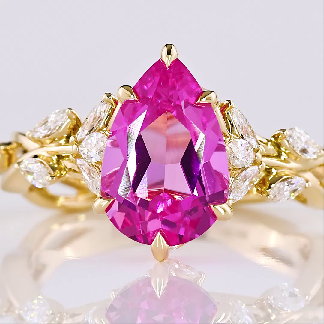 Lab-Grown 0.58 Carat Pear Fancy Vivid-VS2 Diamond 14K Yellow Gold Special Ring