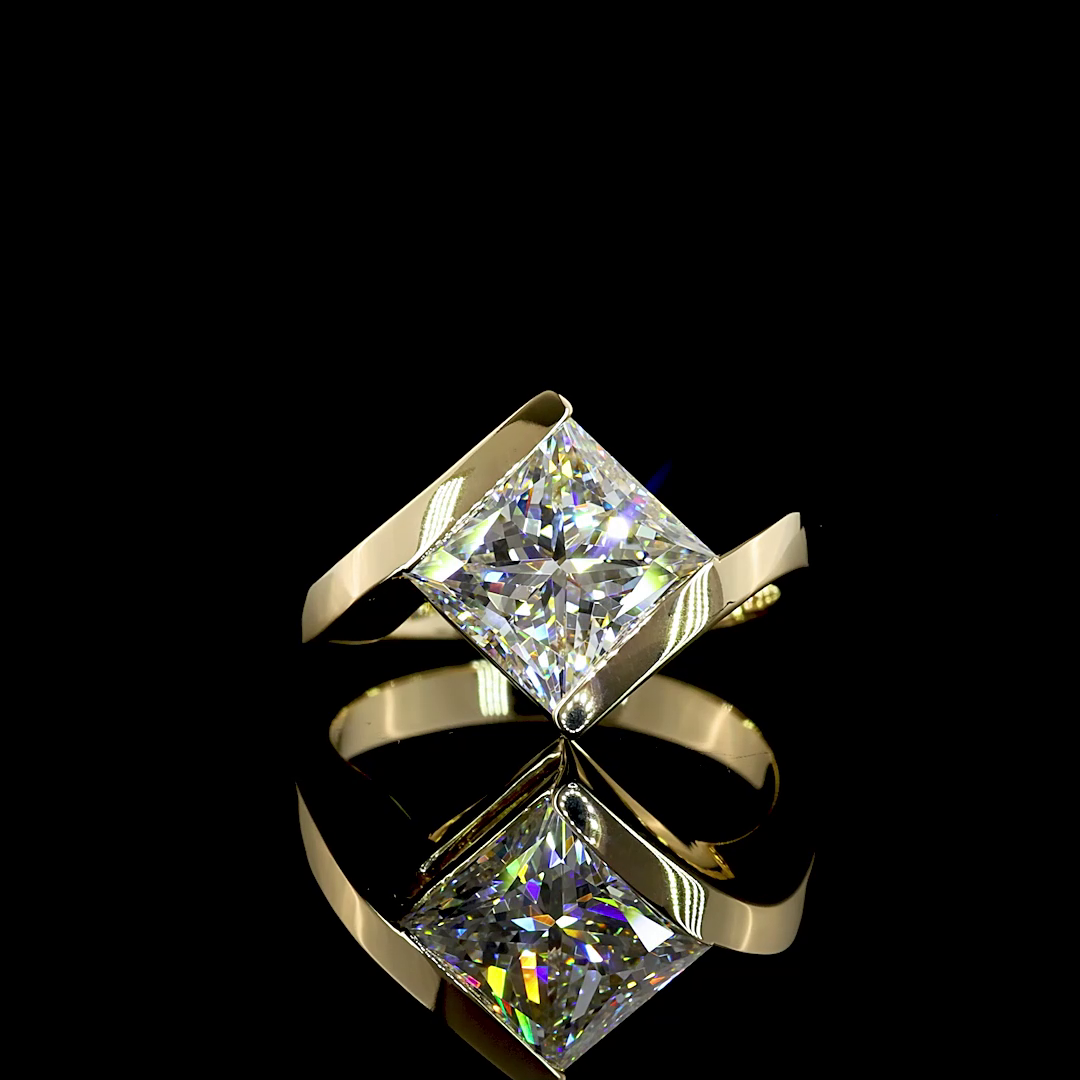 Lab-Grown 3.51 Carat Princess F-VS1 Diamond 14K Yellow Gold Solitaire Ring