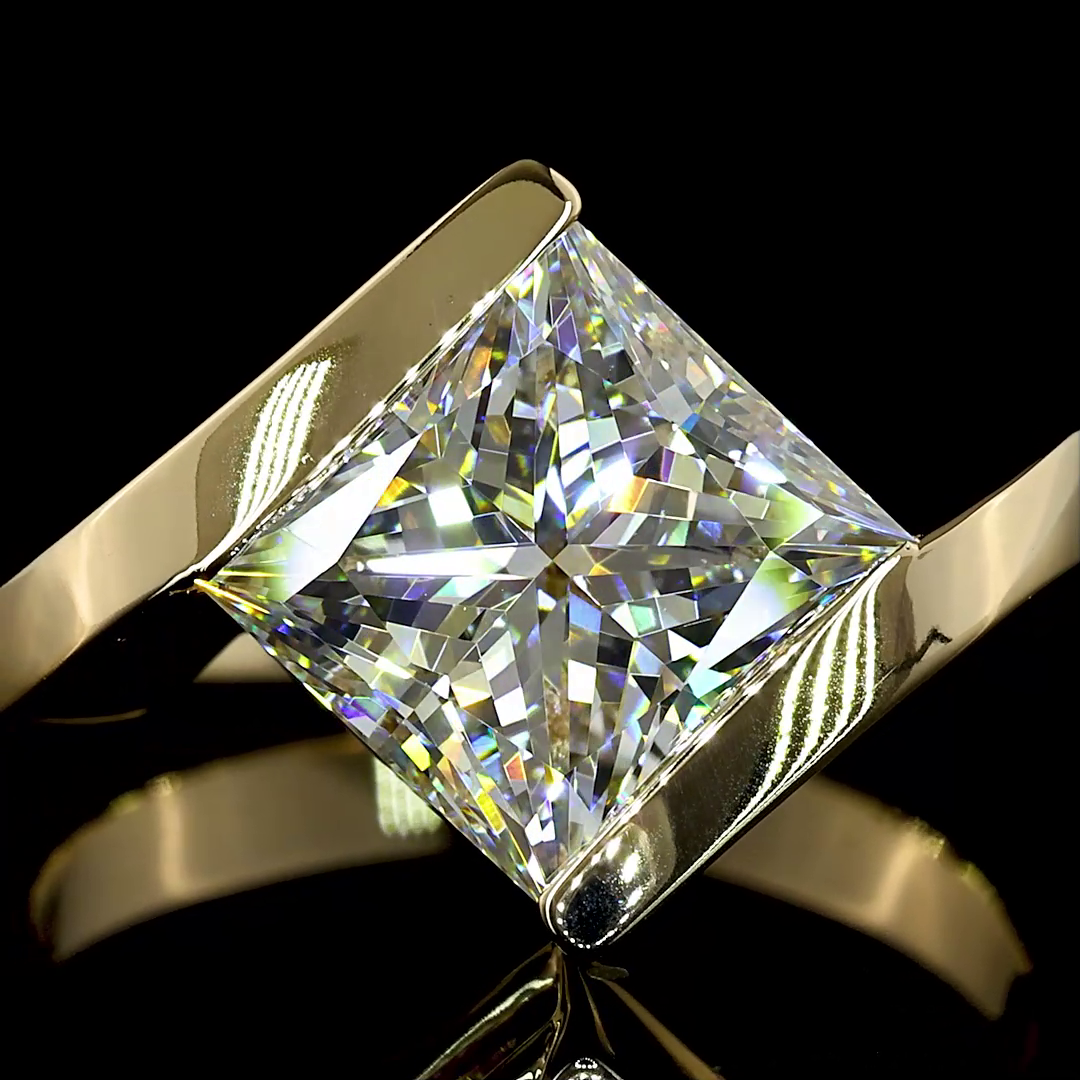 Lab-Grown 3.51 Carat Princess F-VS1 Diamond 14K Yellow Gold Solitaire Ring