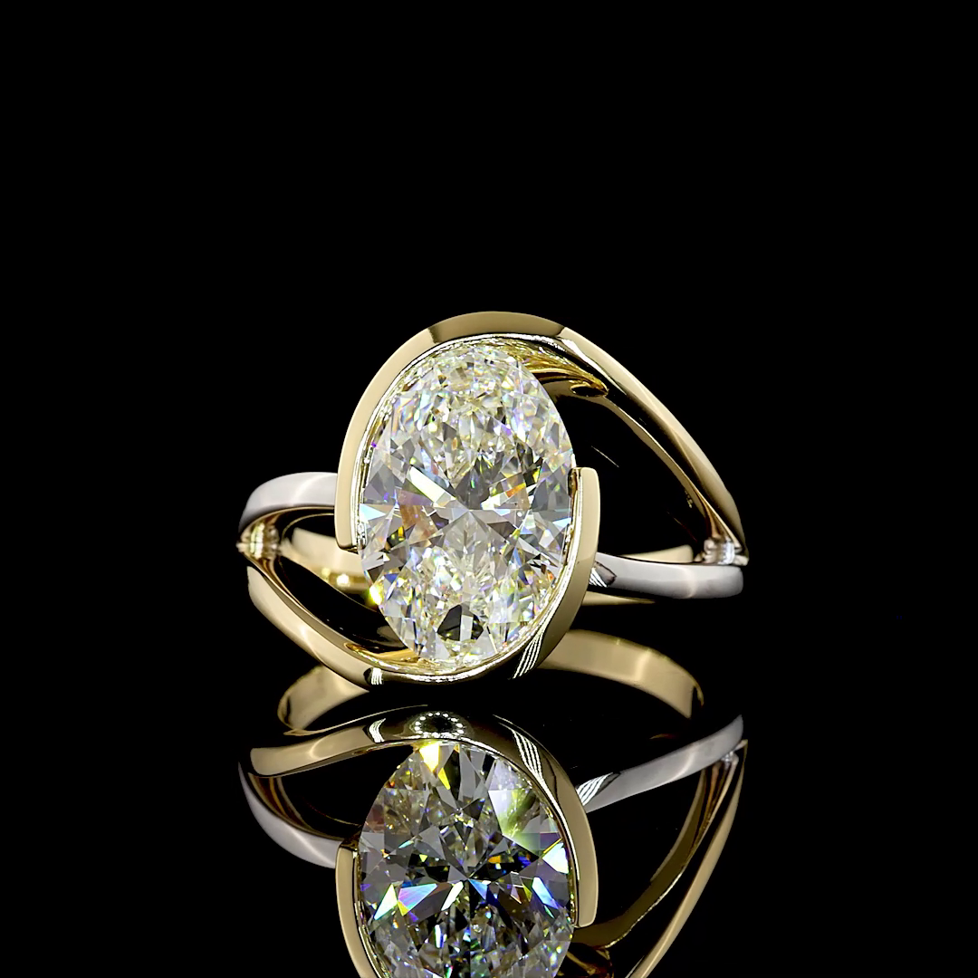 Lab-Grown 3.57 Carat Oval E-F-VS1 Diamond 14K Two Tone Solitaire Ring