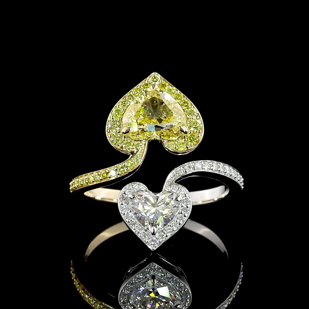 Lab-Grown 2.54 Carat Heart Fancy Vivid-VS1 Diamond 14K Two Tone Cocktail Ring