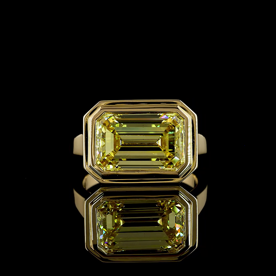 Lab-Grown 6.11 Carat Emerald Fancy Intense Yellow Diamond 14K YG Solitaire Ring