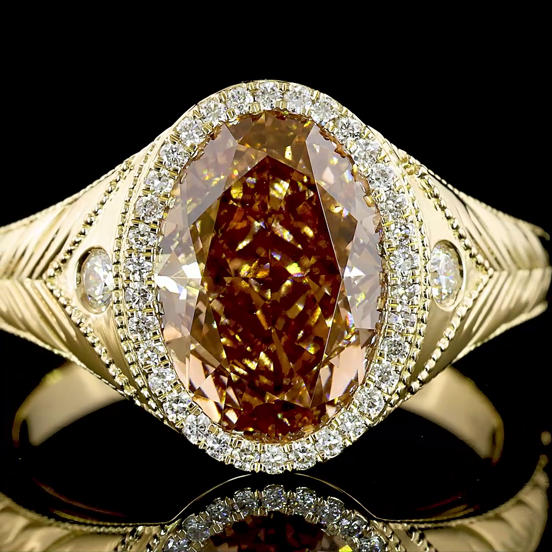 Lab-Grown 3.54 Carat Oval Fancy Dark Brown-VS1 Diamond 14K YG Cocktail Ring