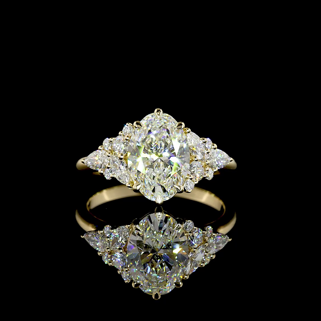 Lab-Grown 2.53 Carat Oval E-F-VVS2 Diamond 14K Yellow Gold Engagement Ring