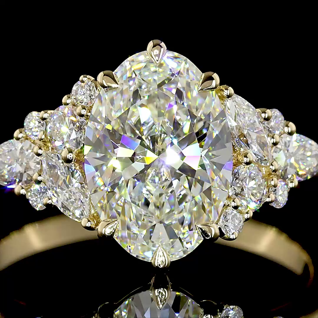 Lab-Grown 2.53 Carat Oval E-F-VVS2 Diamond 14K Yellow Gold Engagement Ring