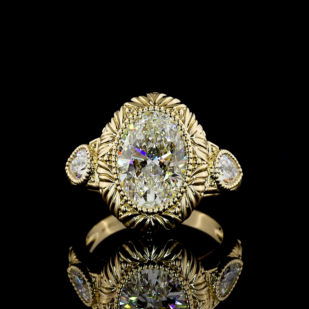 Lab-Grown 3.68 Carat Oval E-VVS2 Diamond 14K Yellow Gold Special Ring