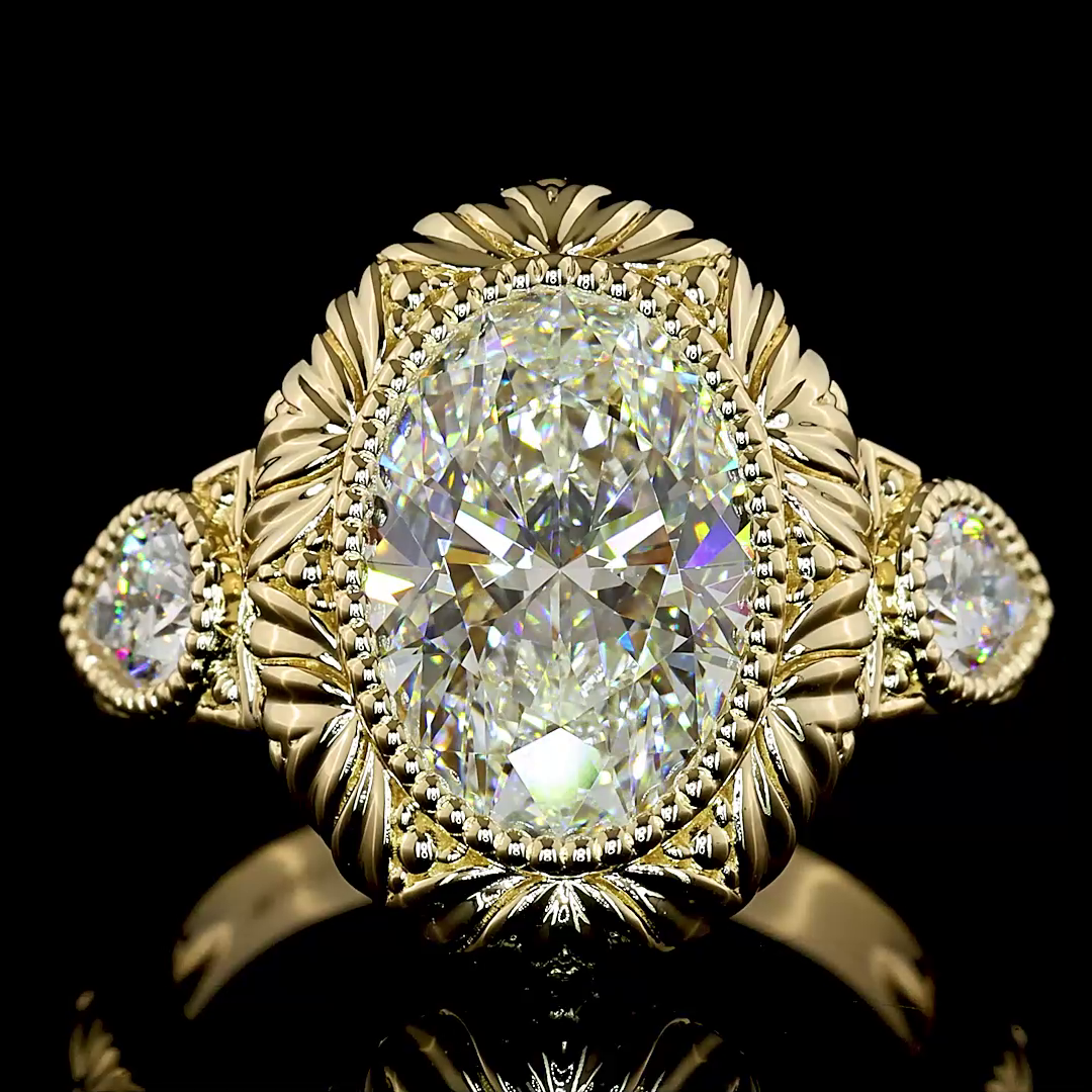 Lab-Grown 3.68 Carat Oval E-VVS2 Diamond 14K Yellow Gold Special Ring