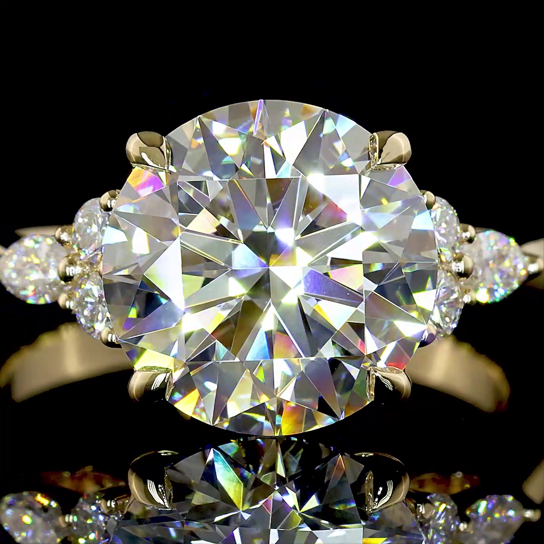 Lab-Grown 3.57 Carat Round E-F-VS1 Diamond 14K Yellow Gold Special Ring