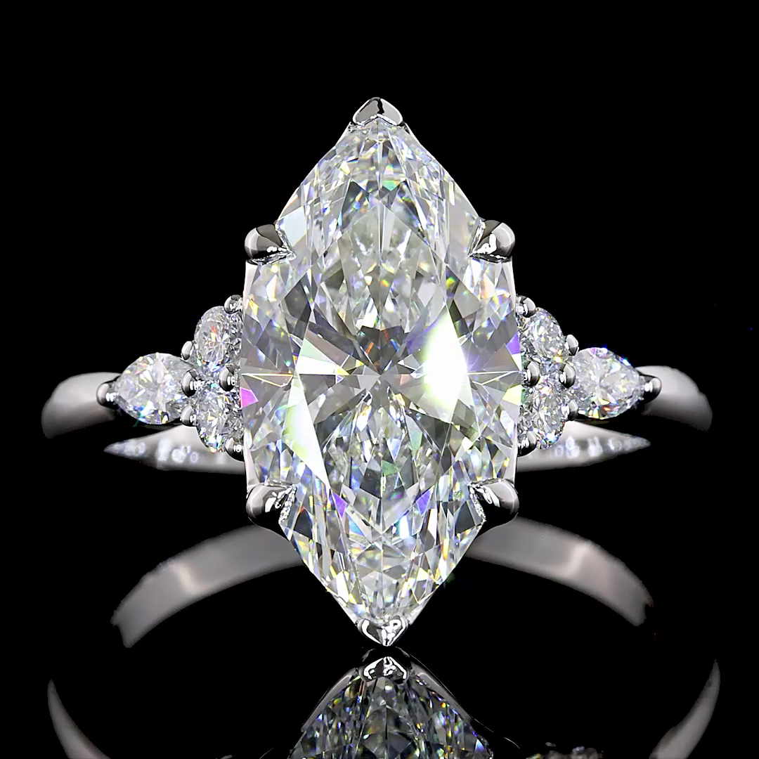 Lab-Grown 3.47 Carat Marquise E-F-VVS2 Diamond 14K White Gold Special Ring