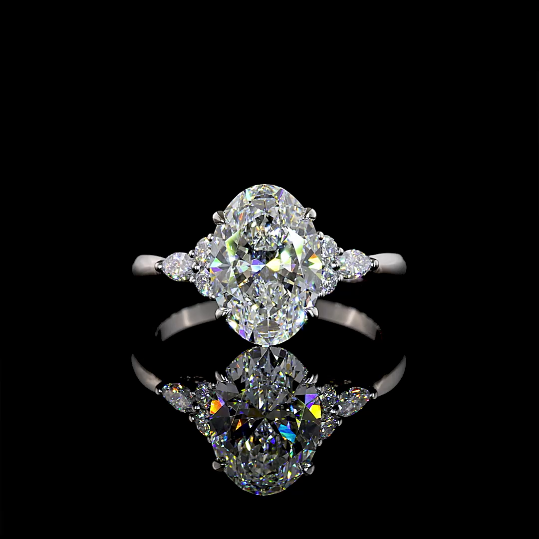 Lab-Grown 2.81 Carat Oval E-F-VS1 Diamond Platinum Three Stones Ring