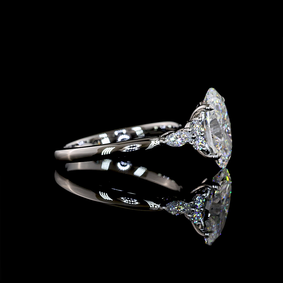 Lab-Grown 2.81 Carat Oval E-F-VS1 Diamond Platinum Three Stones Ring