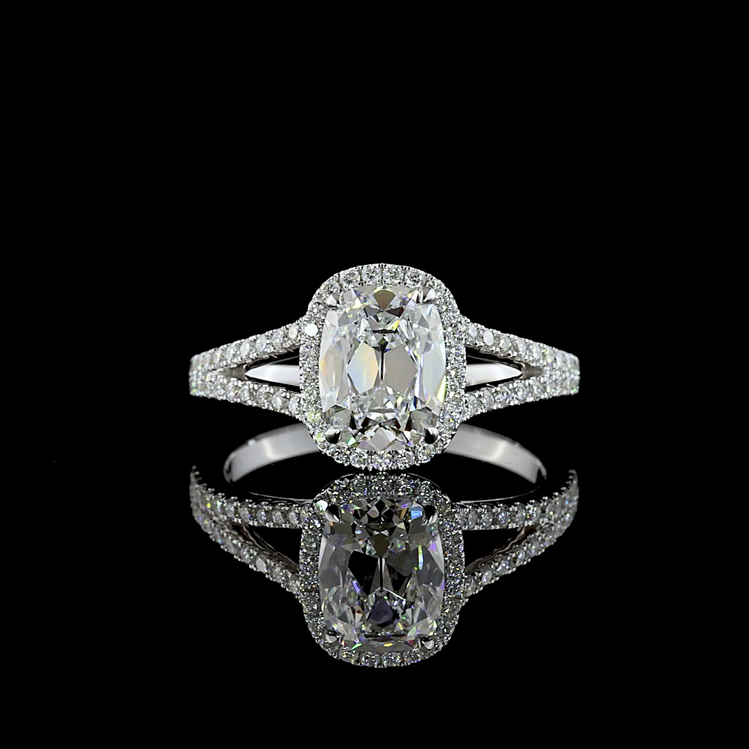 Lab-Grown 1.91 Carat Antique Cushion D-VS1 Diamond 14K WG Split Shank Ring