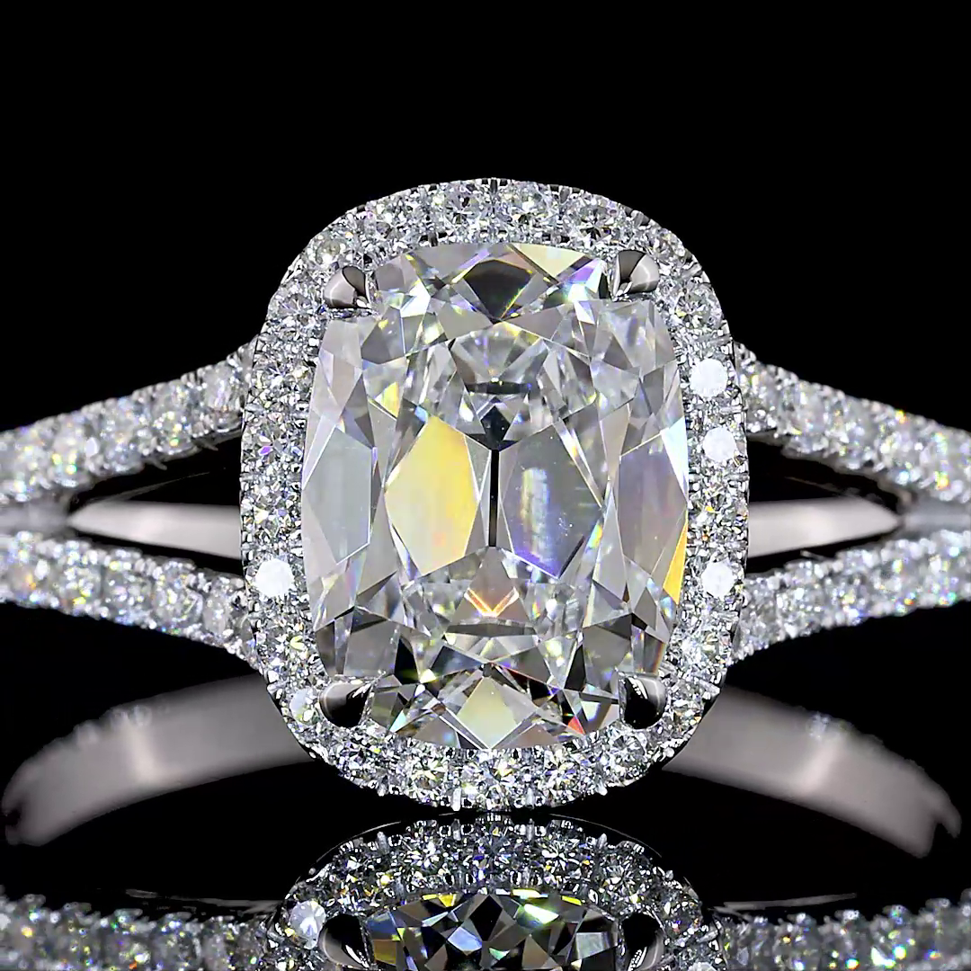 Lab-Grown 1.91 Carat Antique Cushion D-VS1 Diamond 14K WG Split Shank Ring