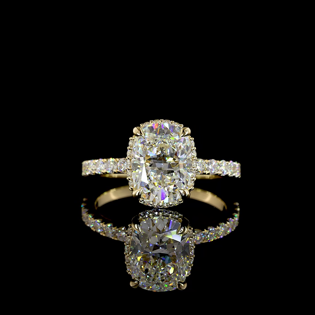 Lab-Grown 3.16 Carat Cushion Brilliant E-F-VVS2 Diamond 14K YG Halo Ring