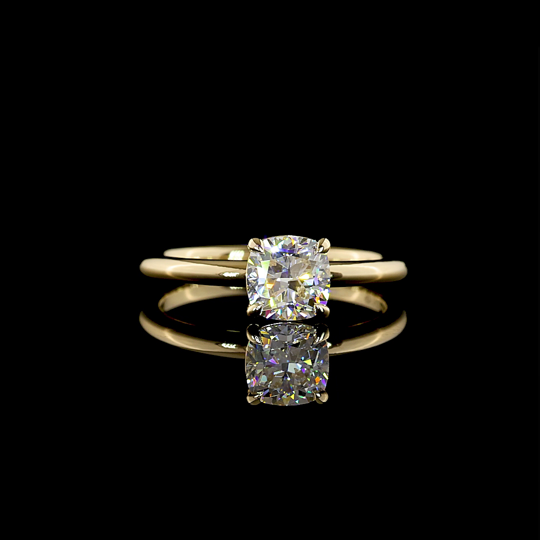 Lab-Grown 1.08 Carat Square Cushion Brilliant Diamond 14K YG Solitaire Ring