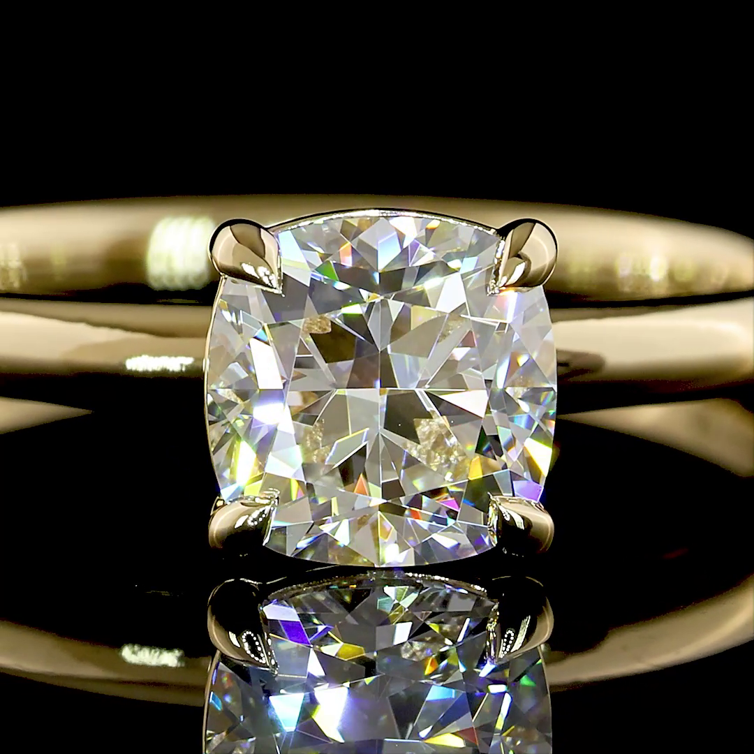 Lab-Grown 1.08 Carat Square Cushion Brilliant Diamond 14K YG Solitaire Ring