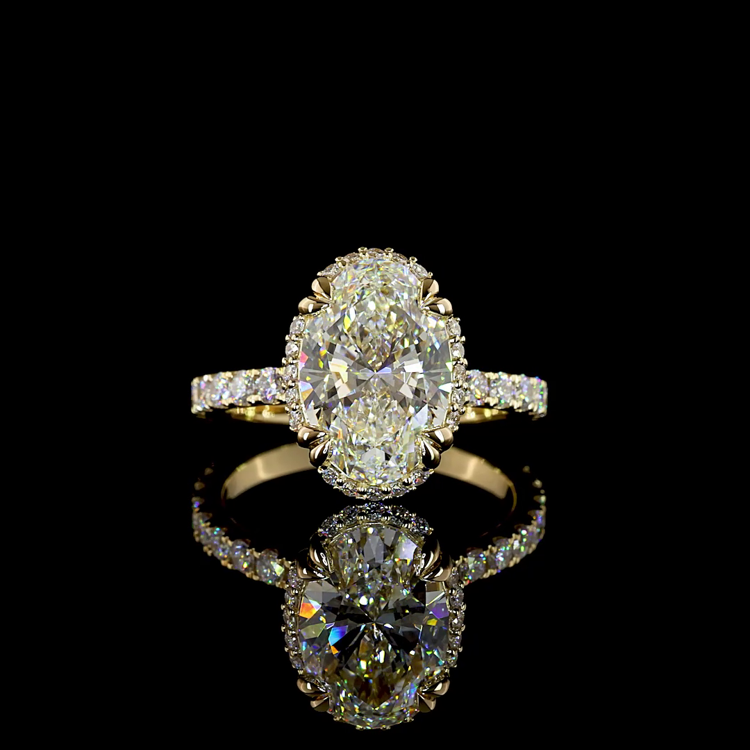 Lab-Grown 3.91 Carat Oval E-F-VS1 Diamond 14K Yellow Gold Hidden Halo Ring