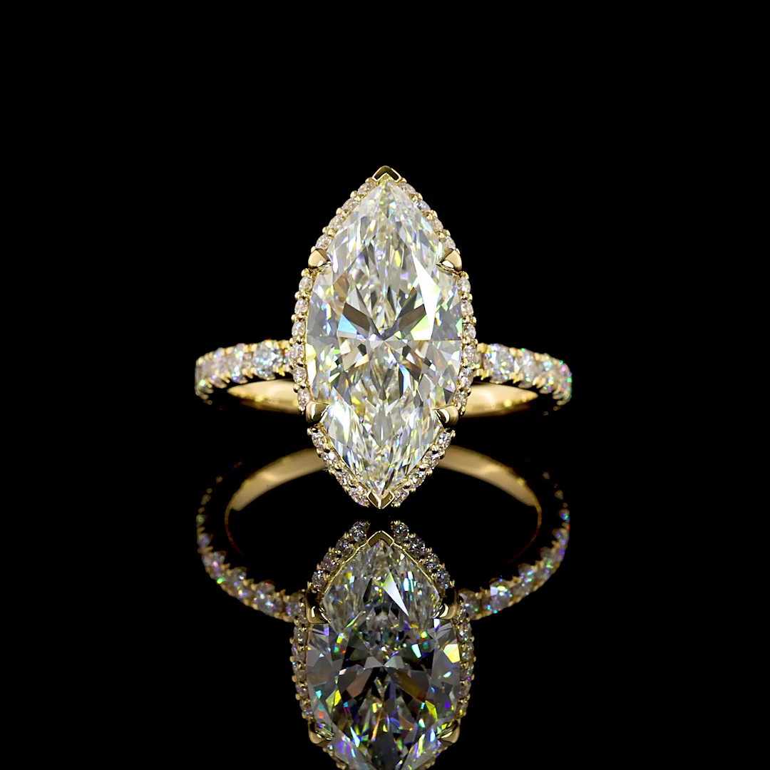 Lab-Grown 4.44 Carat Marquise E-F-VS1 Diamond 14K Yellow Gold Hidden Halo Ring