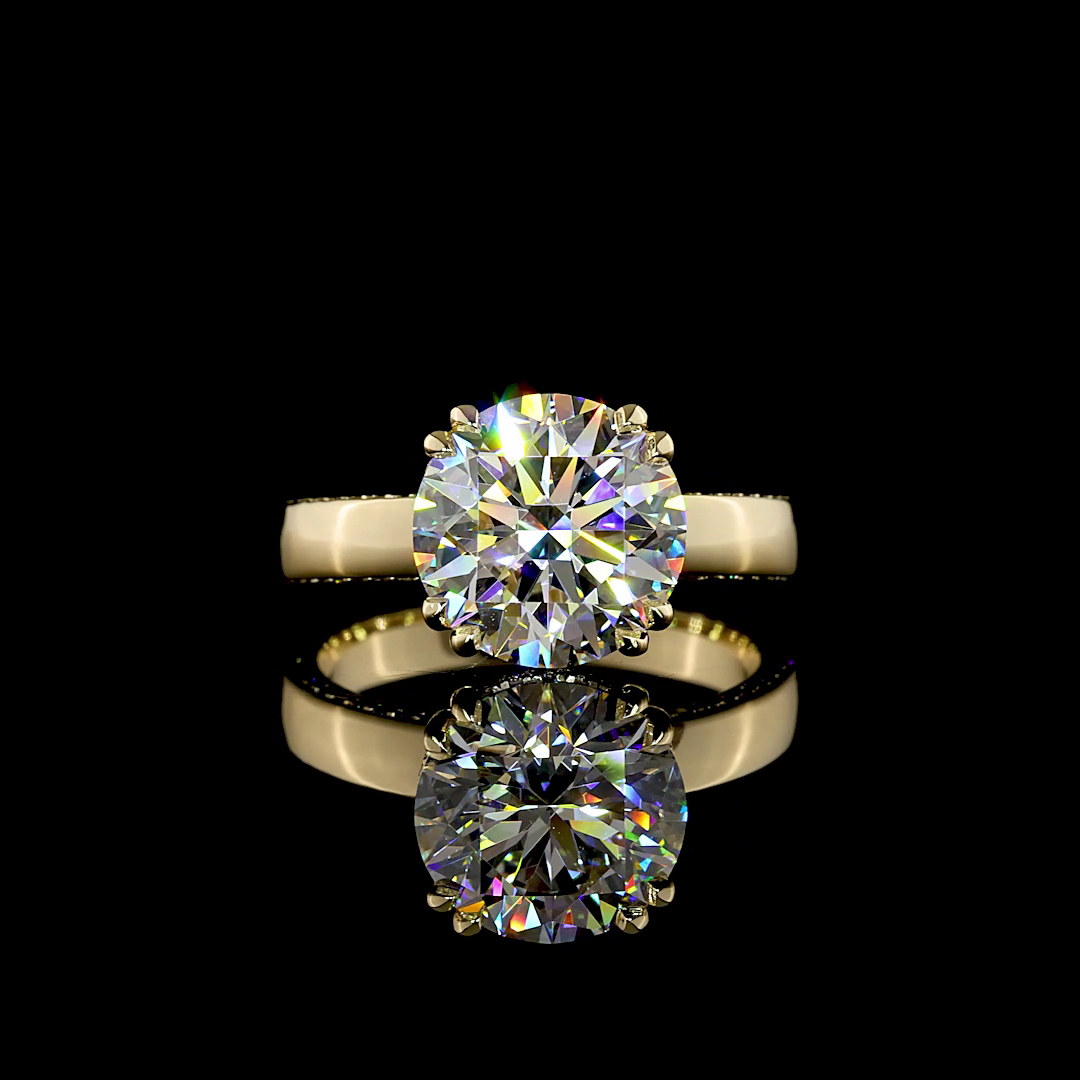 Lab-Grown 3.98 Carat Round E-F-VS1 Diamond 14K Yellow Gold Hidden Halo Ring
