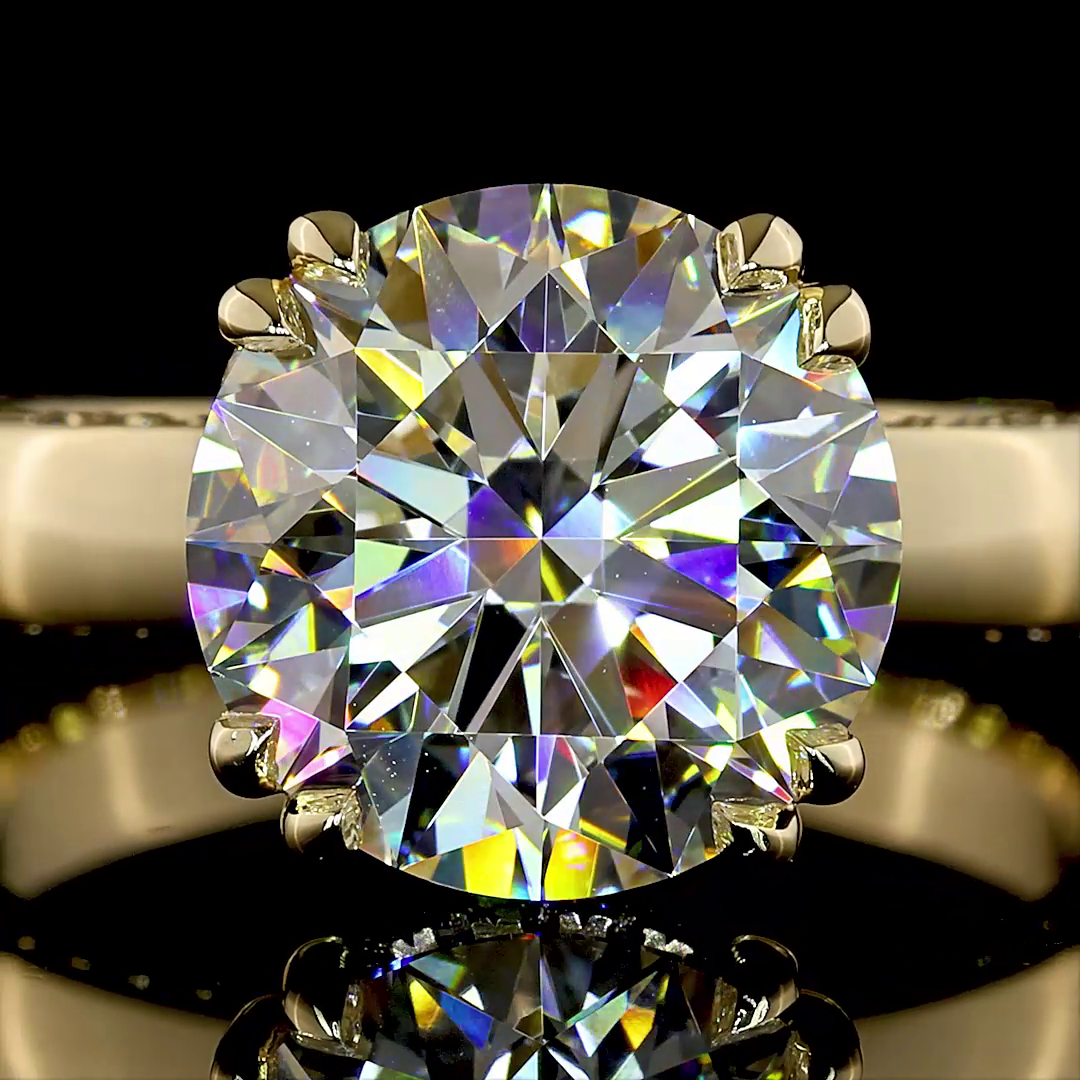 Lab-Grown 3.98 Carat Round E-F-VS1 Diamond 14K Yellow Gold Hidden Halo Ring