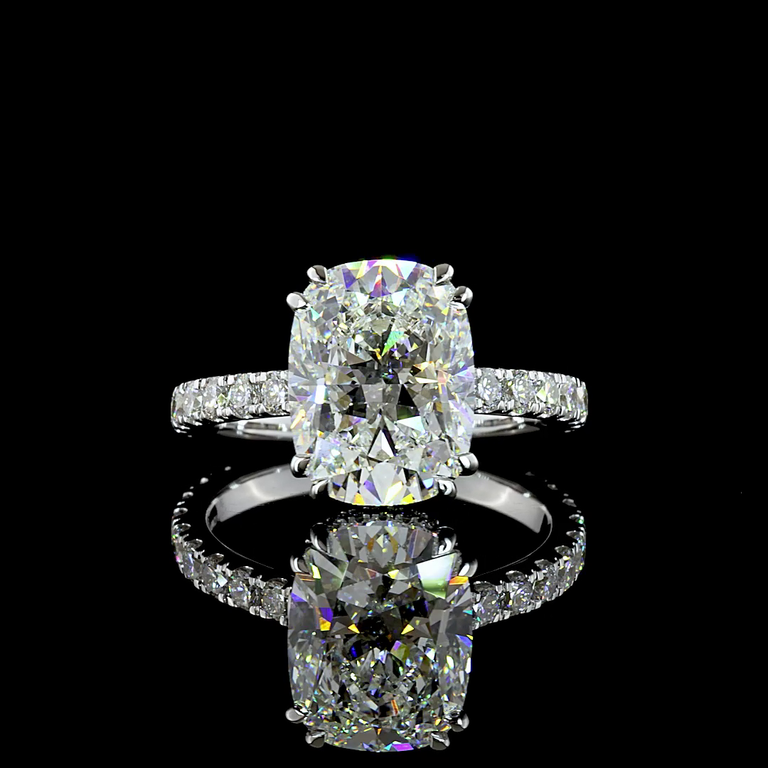 Lab-Grown 4.76 Carat Cushion Brilliant E-F-VVS2 Diamond 14K WG Hidden Halo Ring
