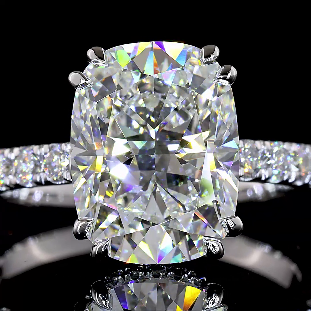 Lab-Grown 4.76 Carat Cushion Brilliant E-F-VVS2 Diamond 14K WG Hidden Halo Ring