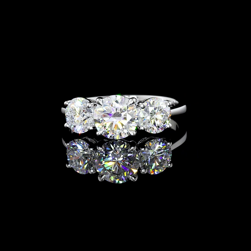 Lab-Grown 1.57 Carat Round D-VS1 Diamond Platinum 3 Stones Ring