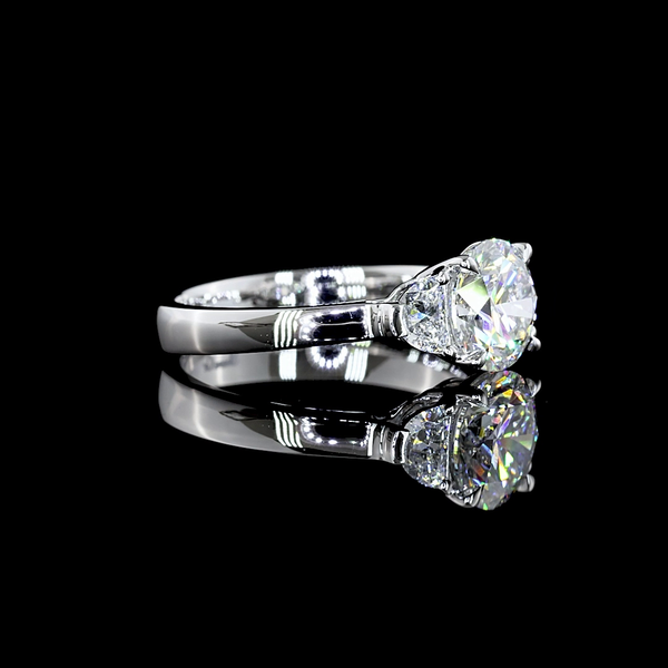 Lab-Grown 1.93 Carat Round D-VVS2 Diamond Platinum 3 Stones Ring