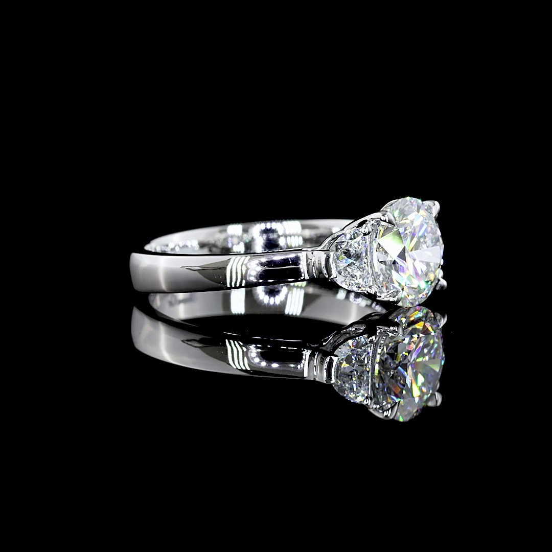 Lab-Grown 2.45 Carat Round D-VS1 Diamond Platinum Three Stones Ring
