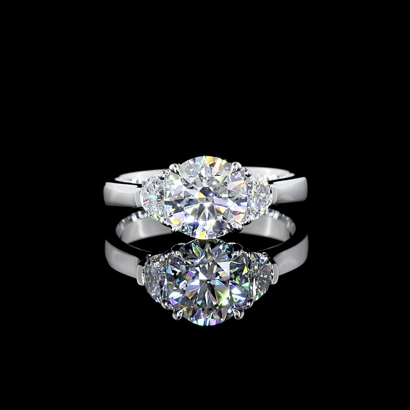 Lab-Grown 1.45 Carat Round D-VVS2 Diamond Platinum 3 Stones Ring