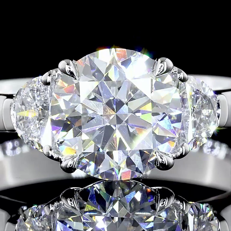 Lab-Grown 1.45 Carat Round D-VVS2 Diamond Platinum 3 Stones Ring