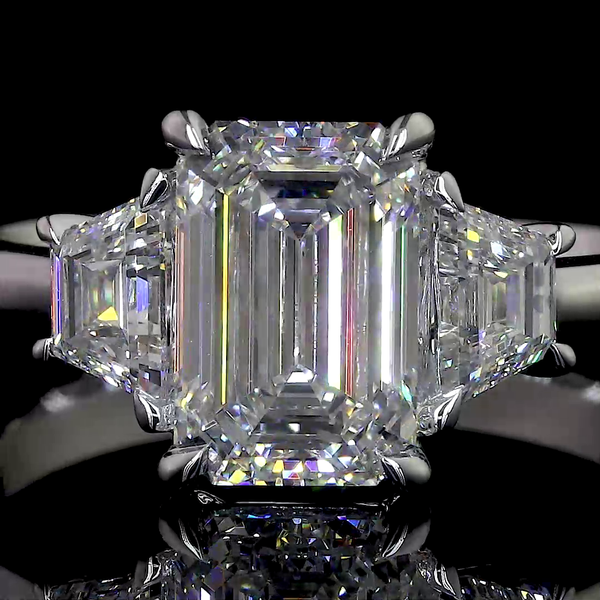 Lab-Grown 1.98 Carat Emerald E-VVS2 Diamond 14K White Gold 3 Stones Ring