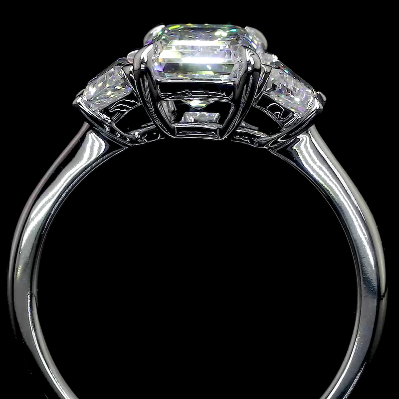 Lab-Grown 2.72 Carat Emerald E-VS1 Diamond 14K White Gold 3 Stones Ring